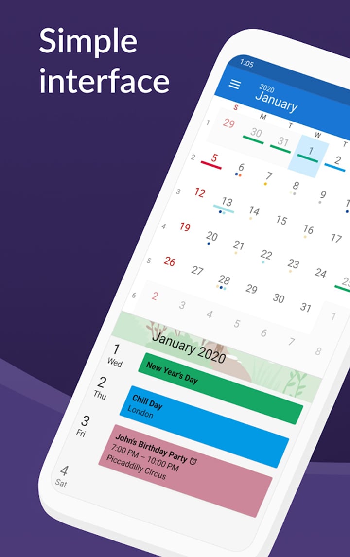 DigiCal Calendar Agenda screen 1